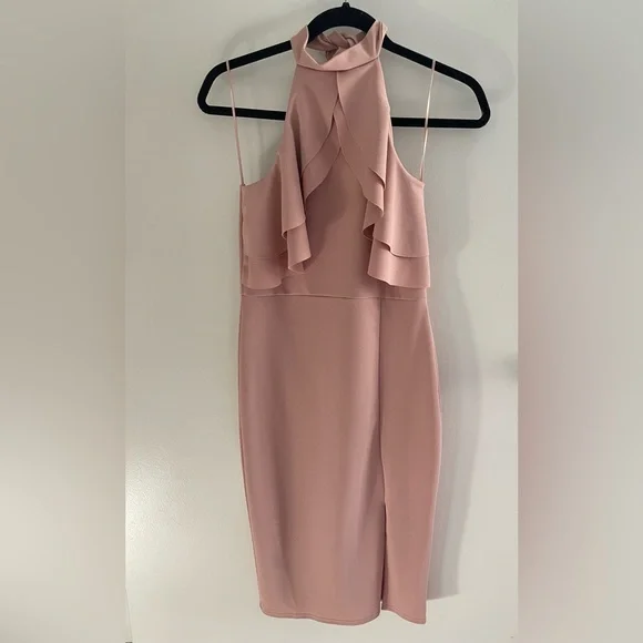 Lord & Taylor’s Quiz Dusky Frill Pink Halter Neck Frill Dress - Picture 2 of 9